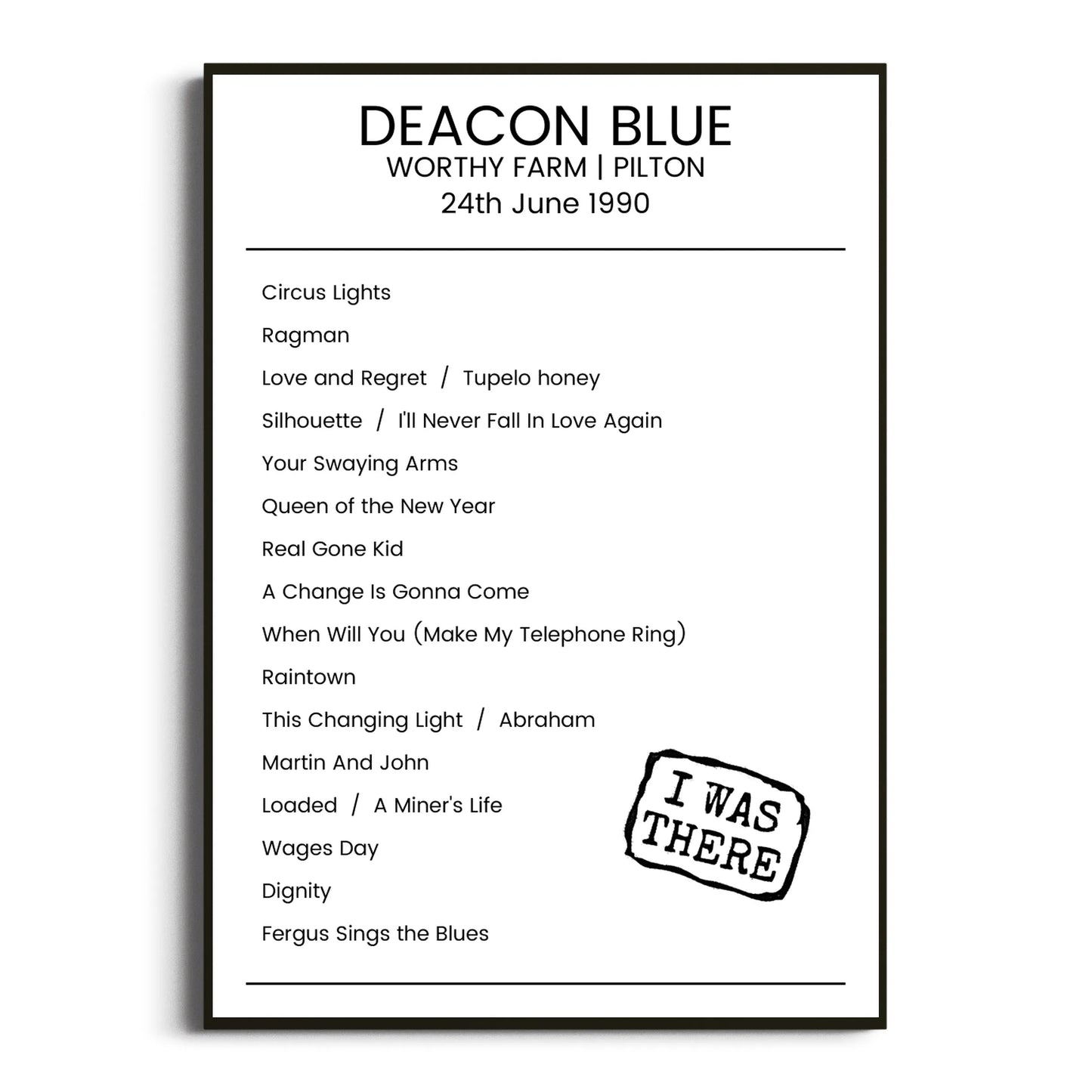 Deacon Blue Pilton 24 June 1990 Setlist Poster