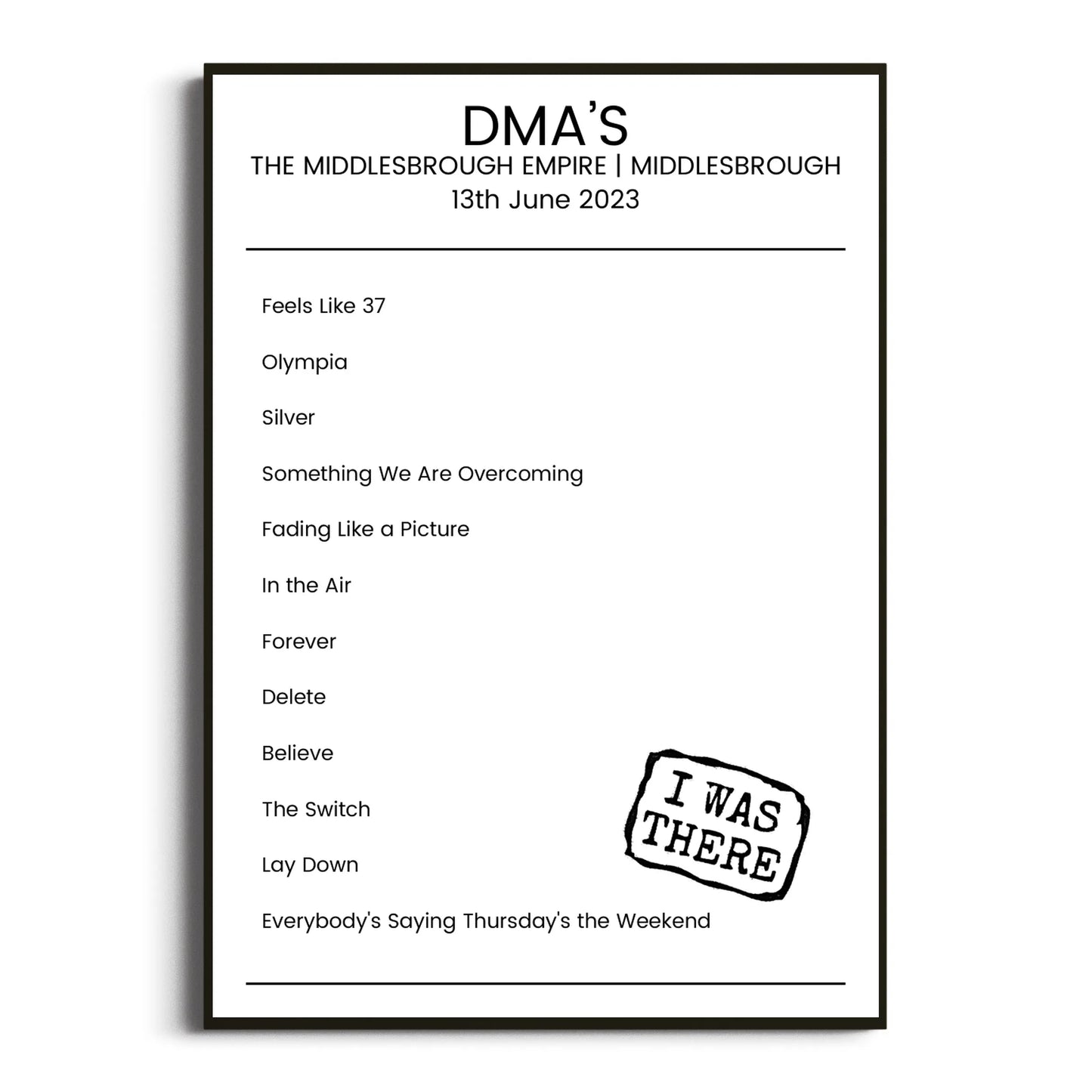 DMA’s Middlesbrough 13 June 2023 Setlist Poster