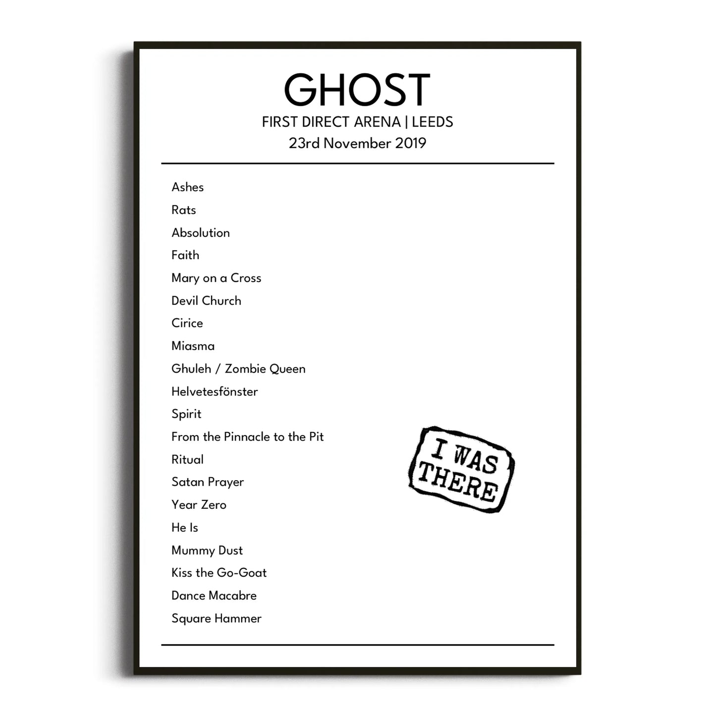 Ghost Leeds 23 November 2019 Setlist Poster