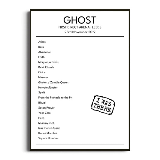 Ghost Leeds 23 November 2019 Setlist Poster