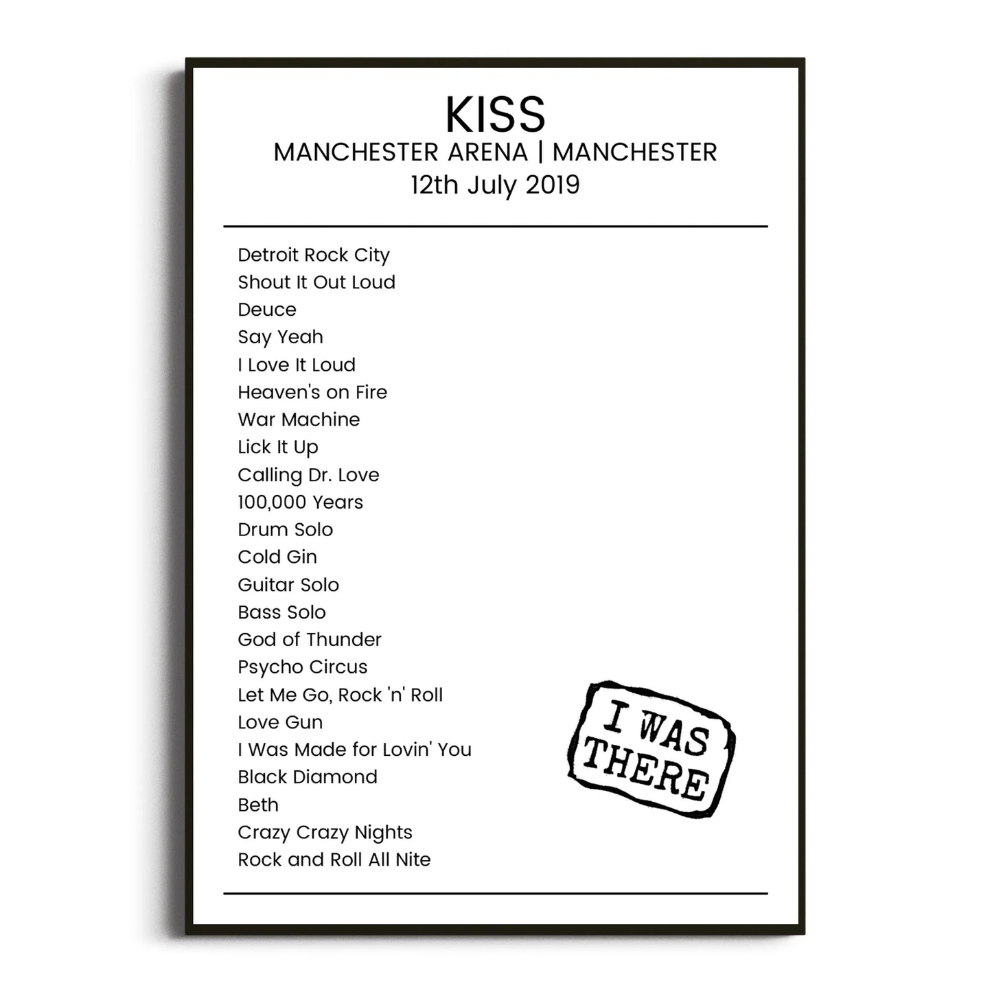 KISS Manchester 12 July 2019 Setlist Poster