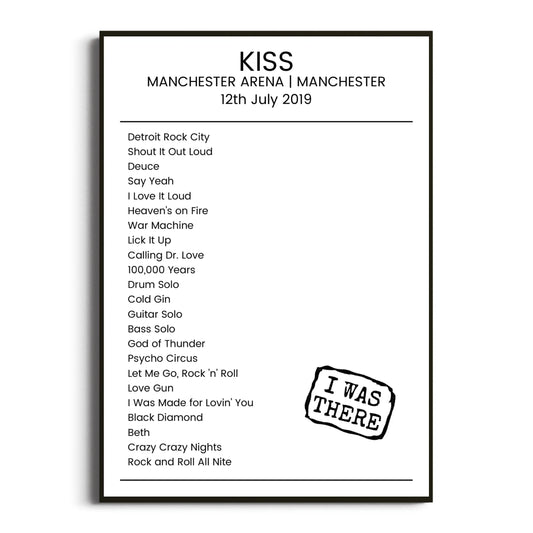 KISS Manchester 12 July 2019 Setlist Poster