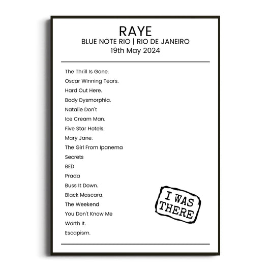 RAYE Rio de Janeiro 19 May 2024 Setlist Poster