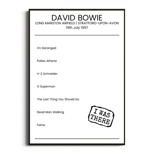 David Bowie Stratford-upon-Avon 19 July 1997 Setlist Poster