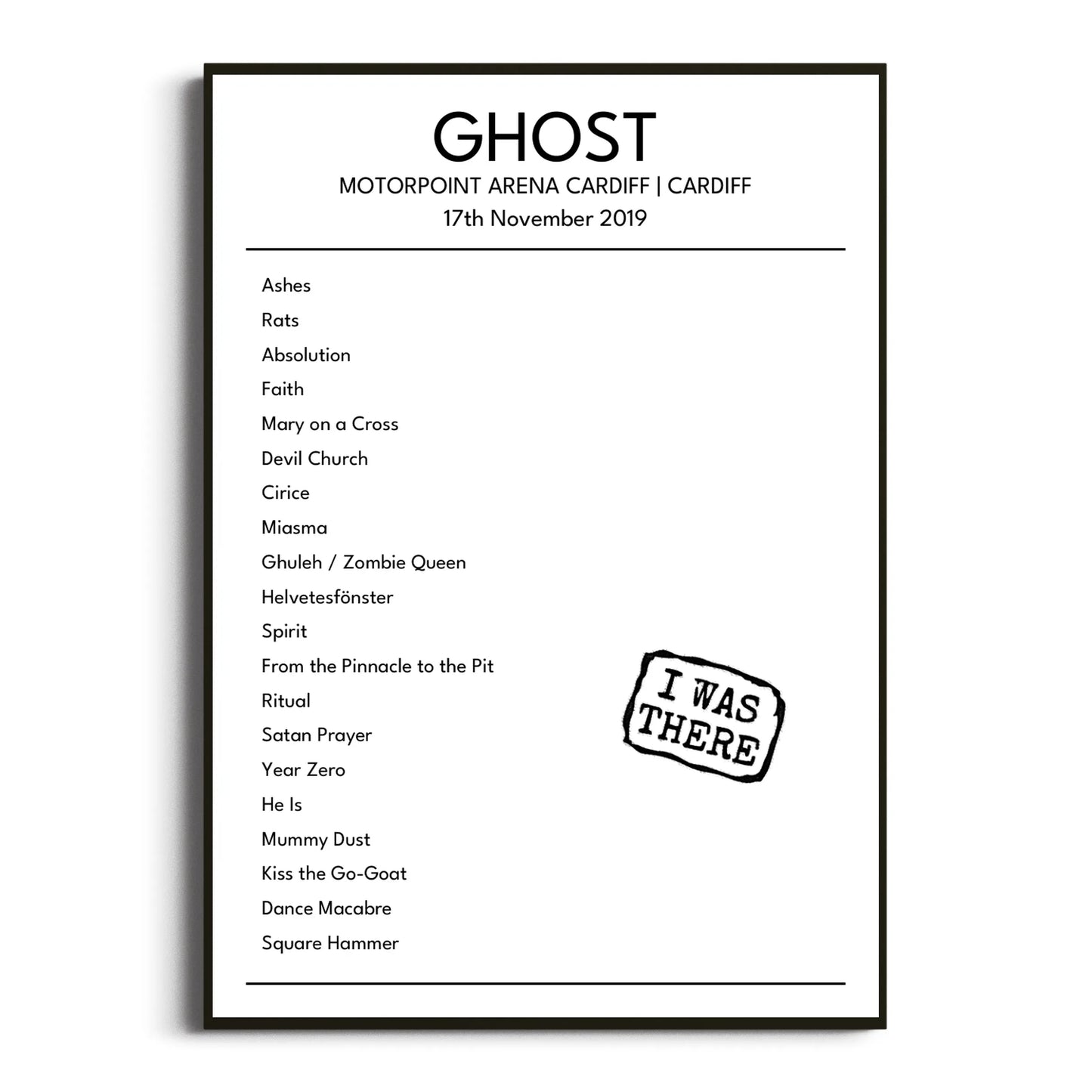 Ghost Cardiff 17 November 2019 Setlist Poster