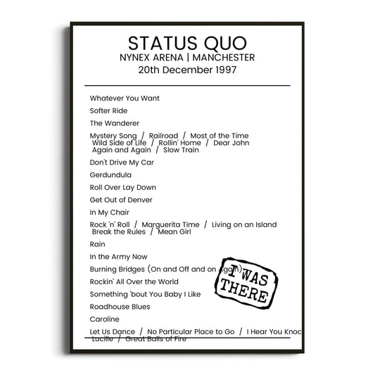 Status Quo Manchester 20 December 1997 Setlist Poster