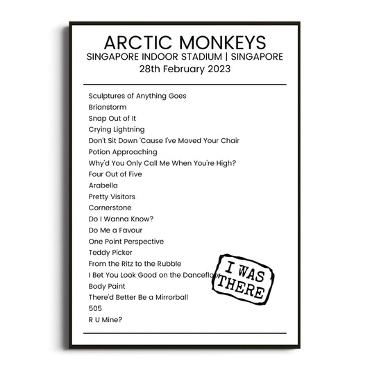 Arctic Monkeys Singapore 28 February 2023 Setlist Poster