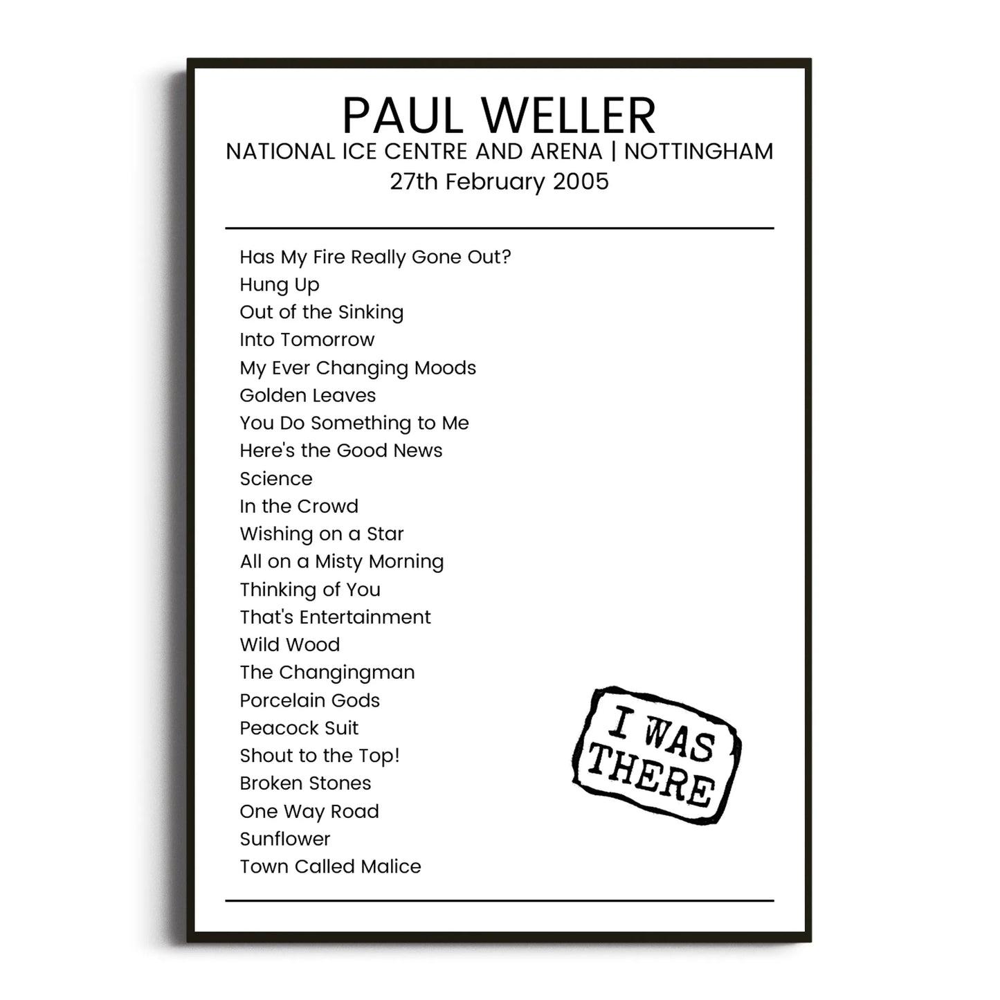 Paul Weller Nottingham 27 February 2005 Setlist Poster