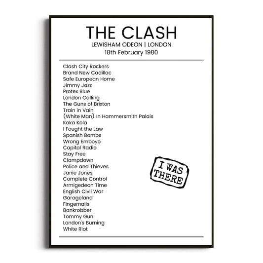 The Clash London 18 February 1980 Setlist Poster