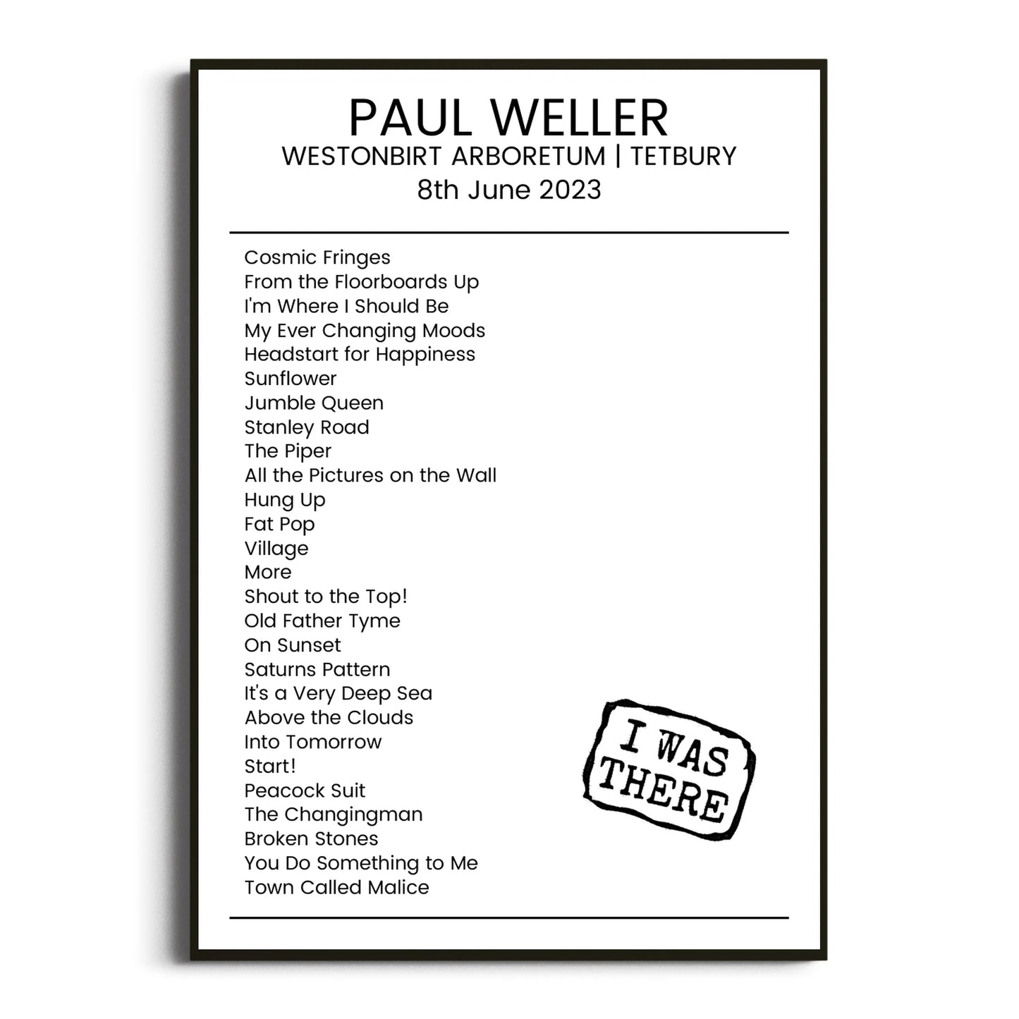 Paul Weller Tetbury 08 June 2023 Setlist Poster