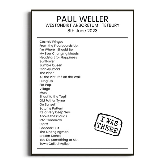 Paul Weller Tetbury 08 June 2023 Setlist Poster