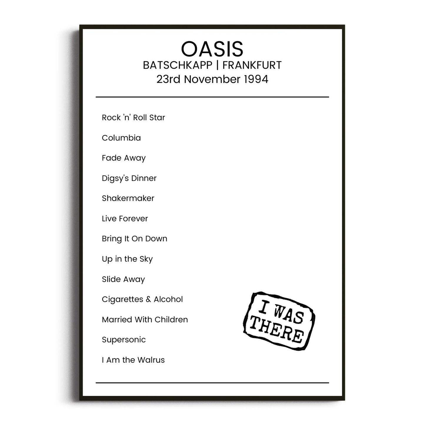 Oasis Frankfurt 23 November 1994 Setlist Poster