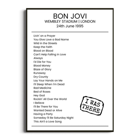 Bon Jovi London 24 June 1995 Setlist Poster