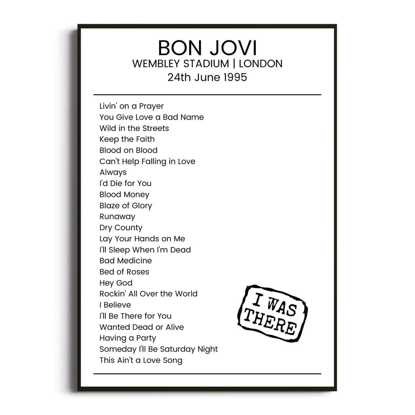 Bon Jovi London 24 June 1995 Setlist Poster