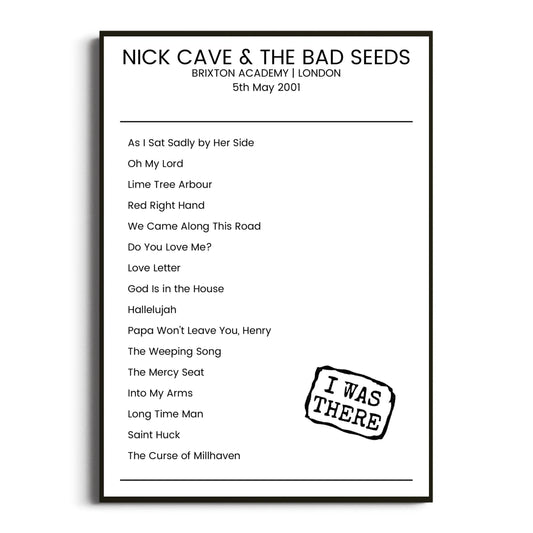 Nick Cave & the Bad Seeds London 05 May 2001 Setlist Poster