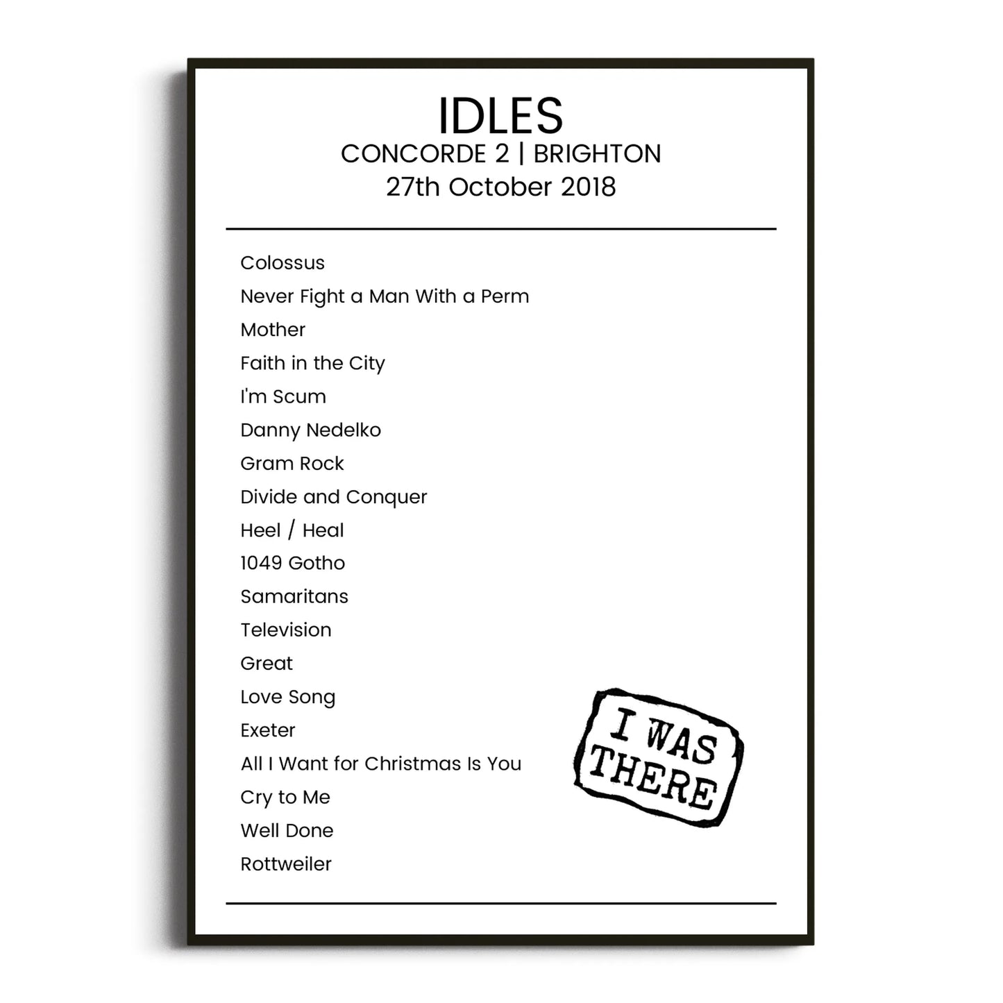 IDLES Brighton 27 October 2018 Setlist Poster