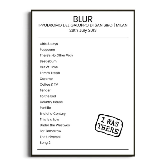 Blur Milan 28 July 2013 Setlist Poster