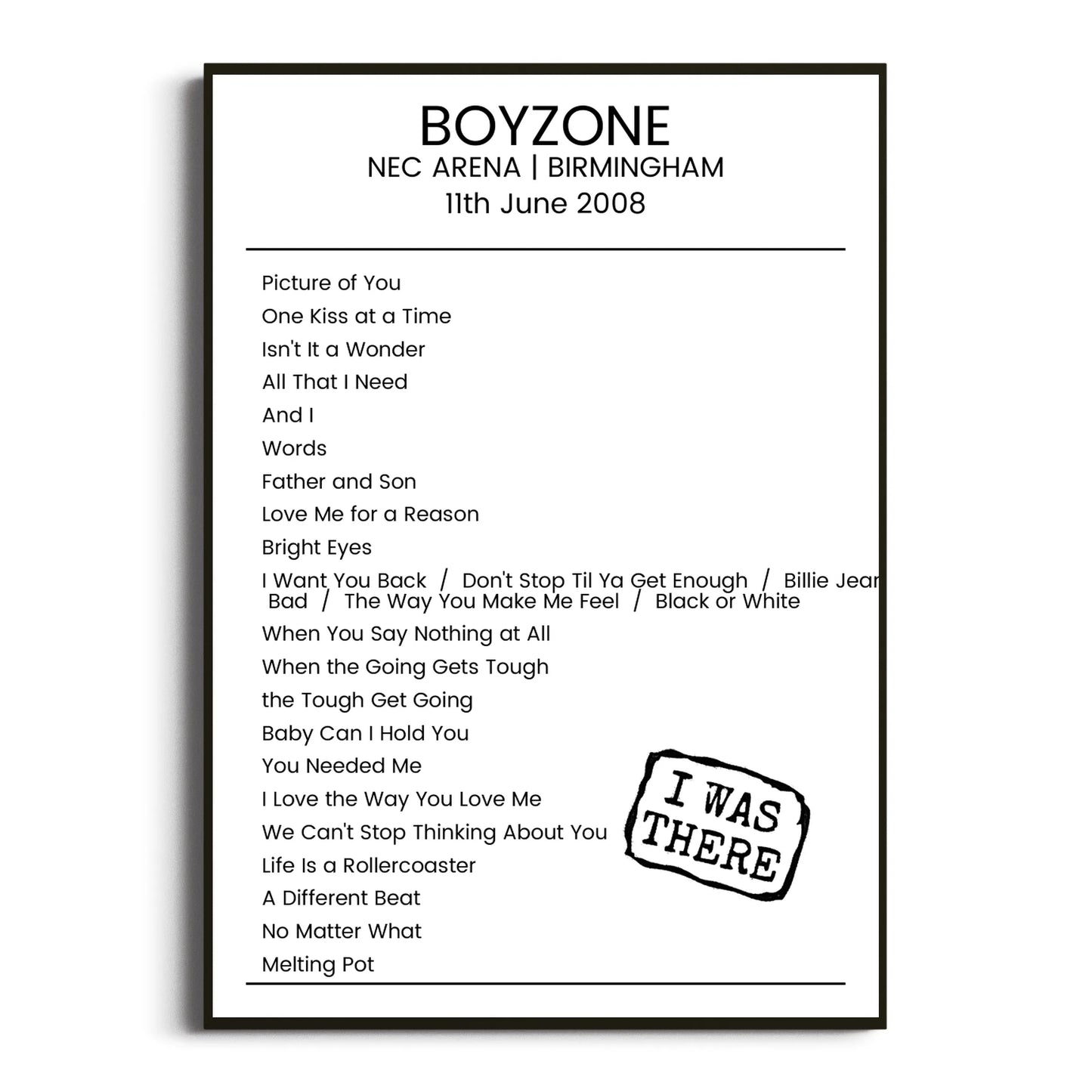 Boyzone Birmingham 11 June 2008 Setlist Poster