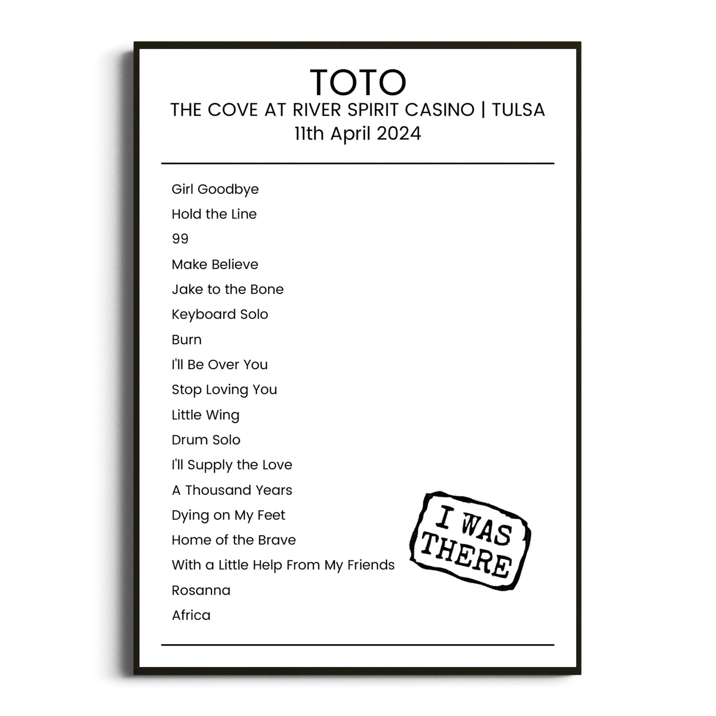 Toto Tulsa 11 April 2024 Setlist Poster