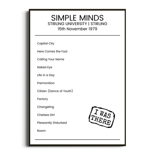 Simple Minds Stirling 15 November 1979 Setlist Poster