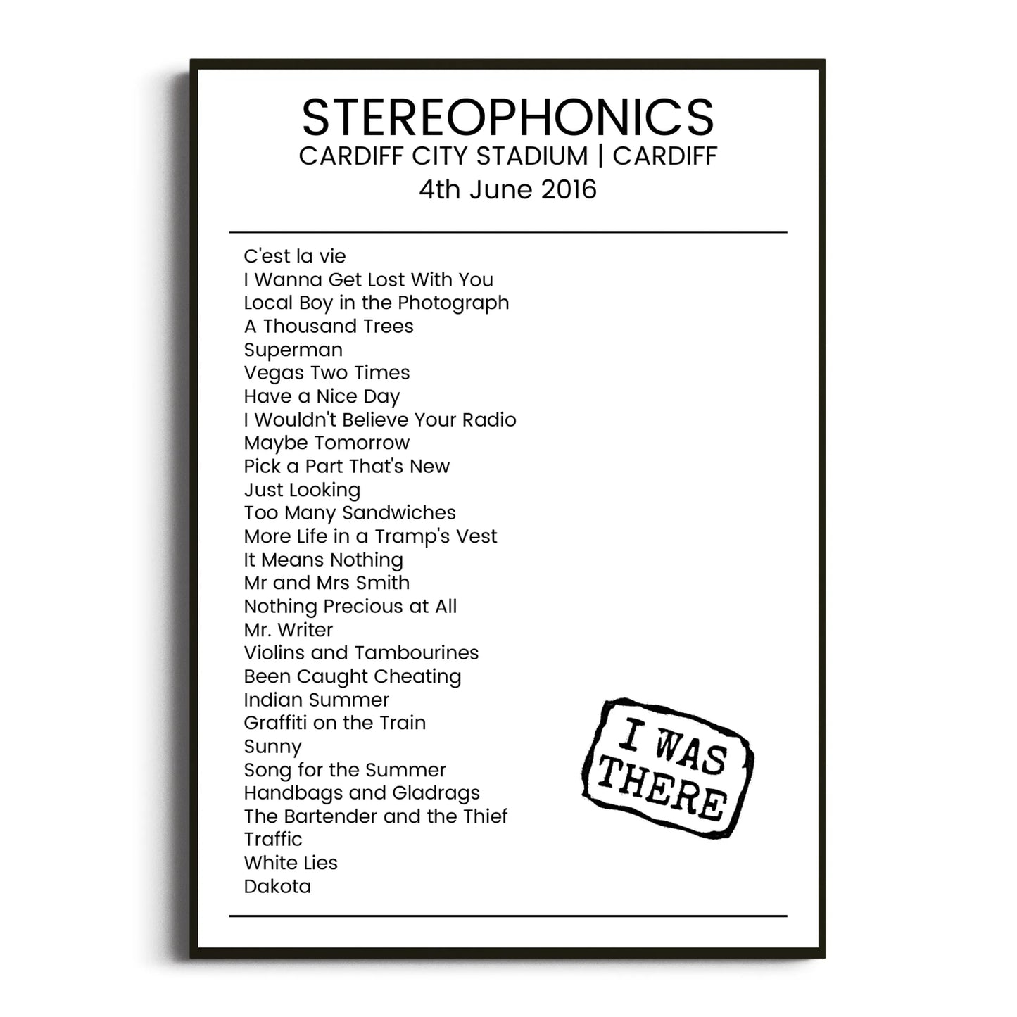 Stereophonics Cardiff 04 June 2016 Setlist Poster