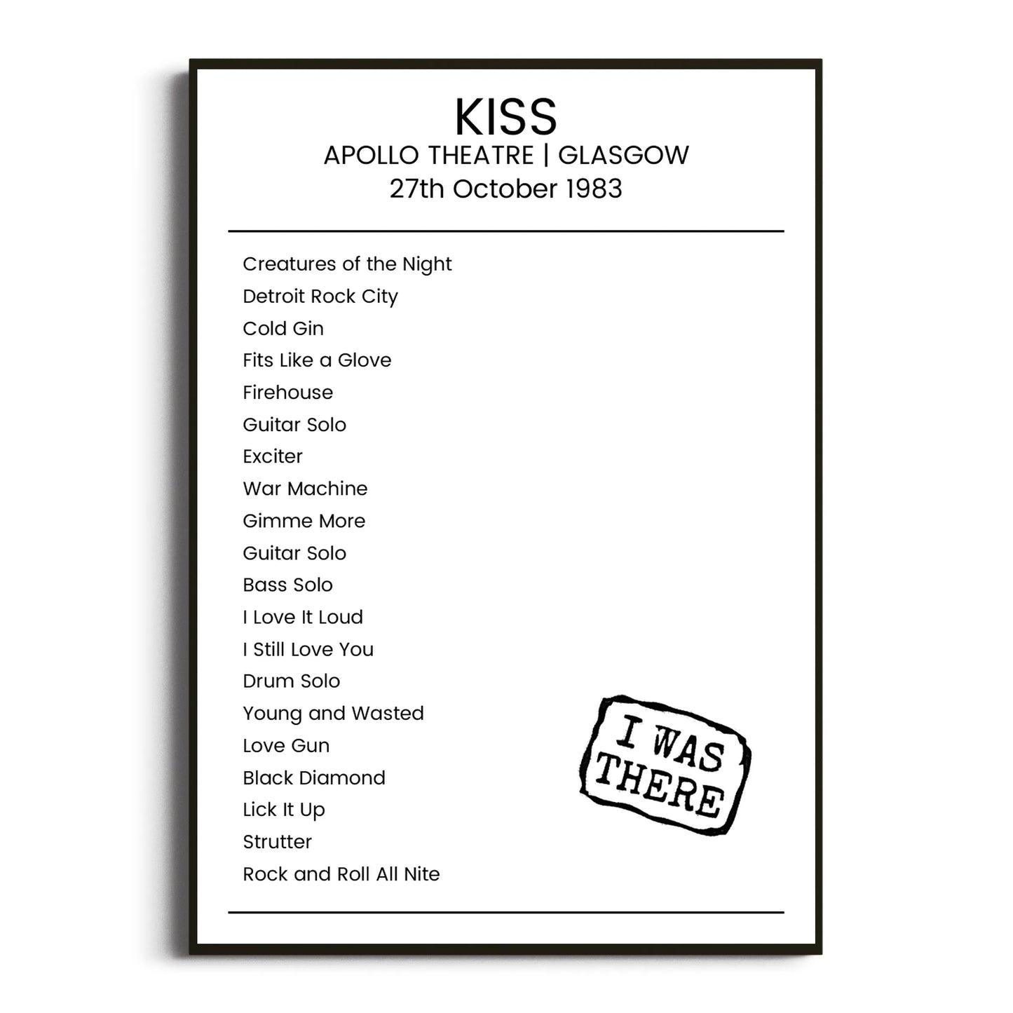 KISS Glasgow 27 October 1983 Setlist Poster