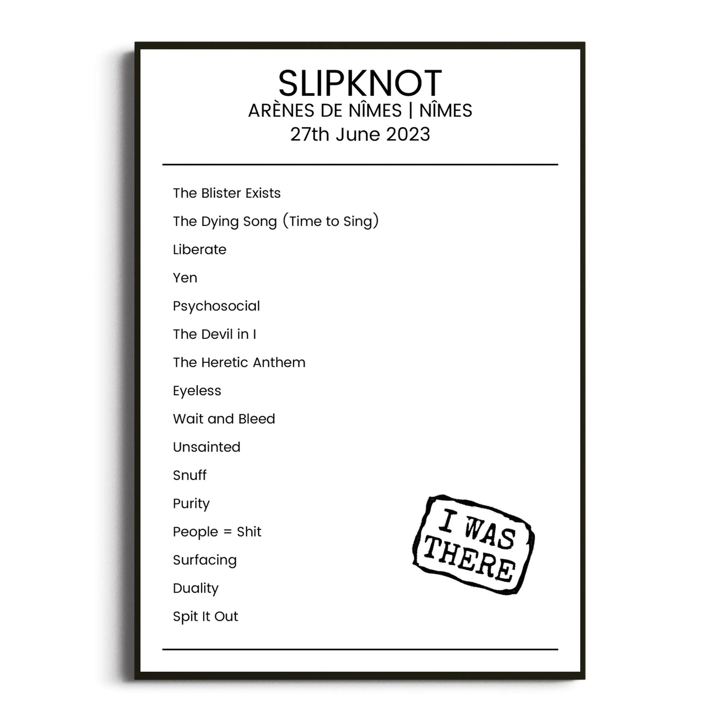 Slipknot Nîmes 27 June 2023 Setlist Poster