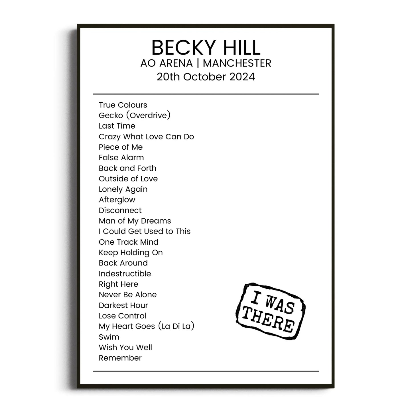 Becky Hill Manchester 20 October 2024 Setlist Poster