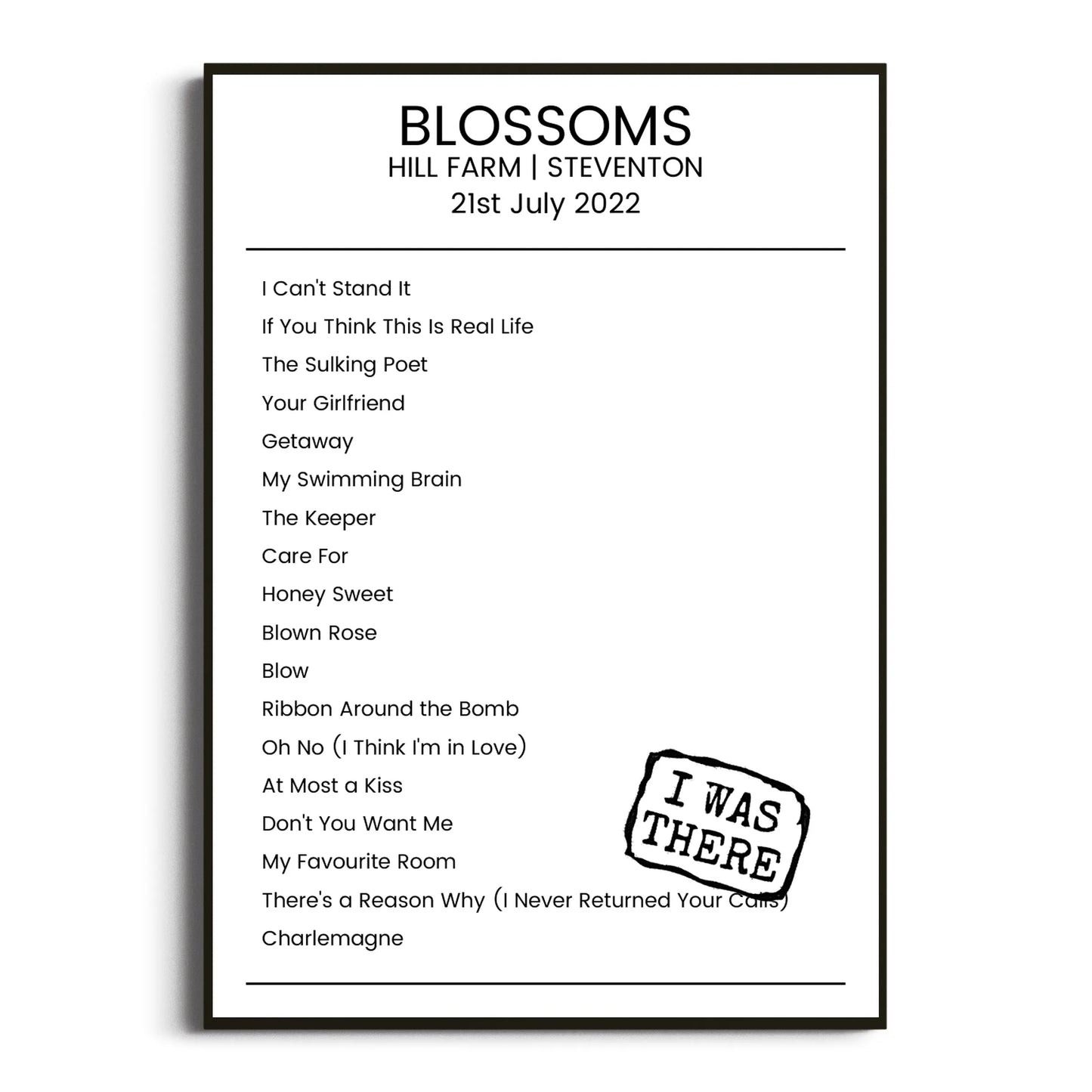 Blossoms Steventon 21 July 2022 Setlist Poster