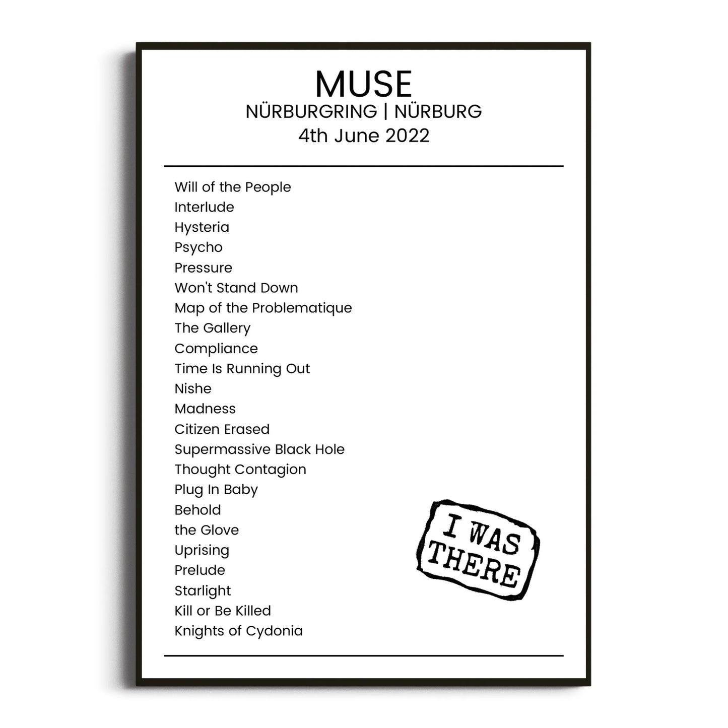 Muse Nürburg 04 June 2022 Setlist Poster