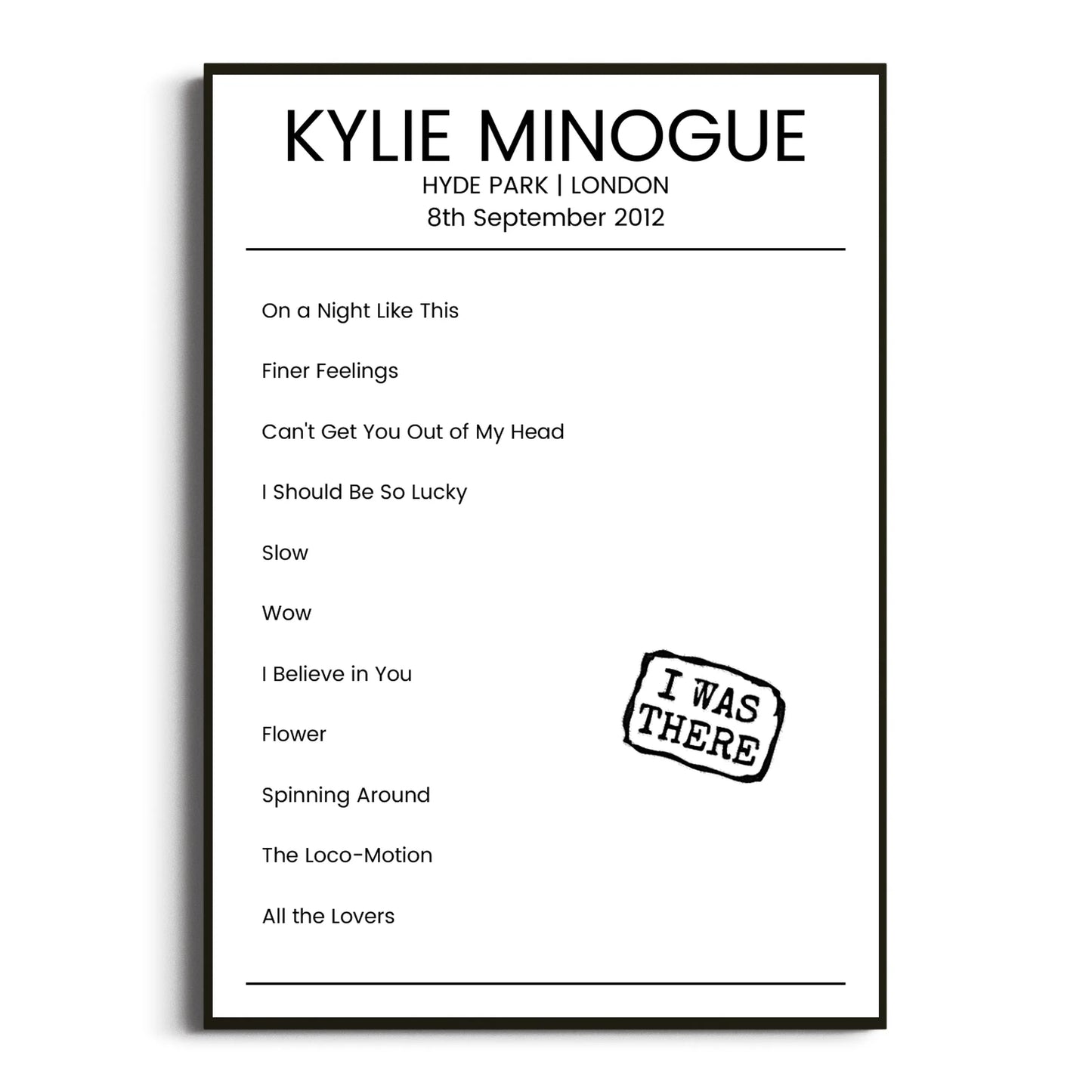 Kylie Minogue London 08 September 2012 Setlist Poster