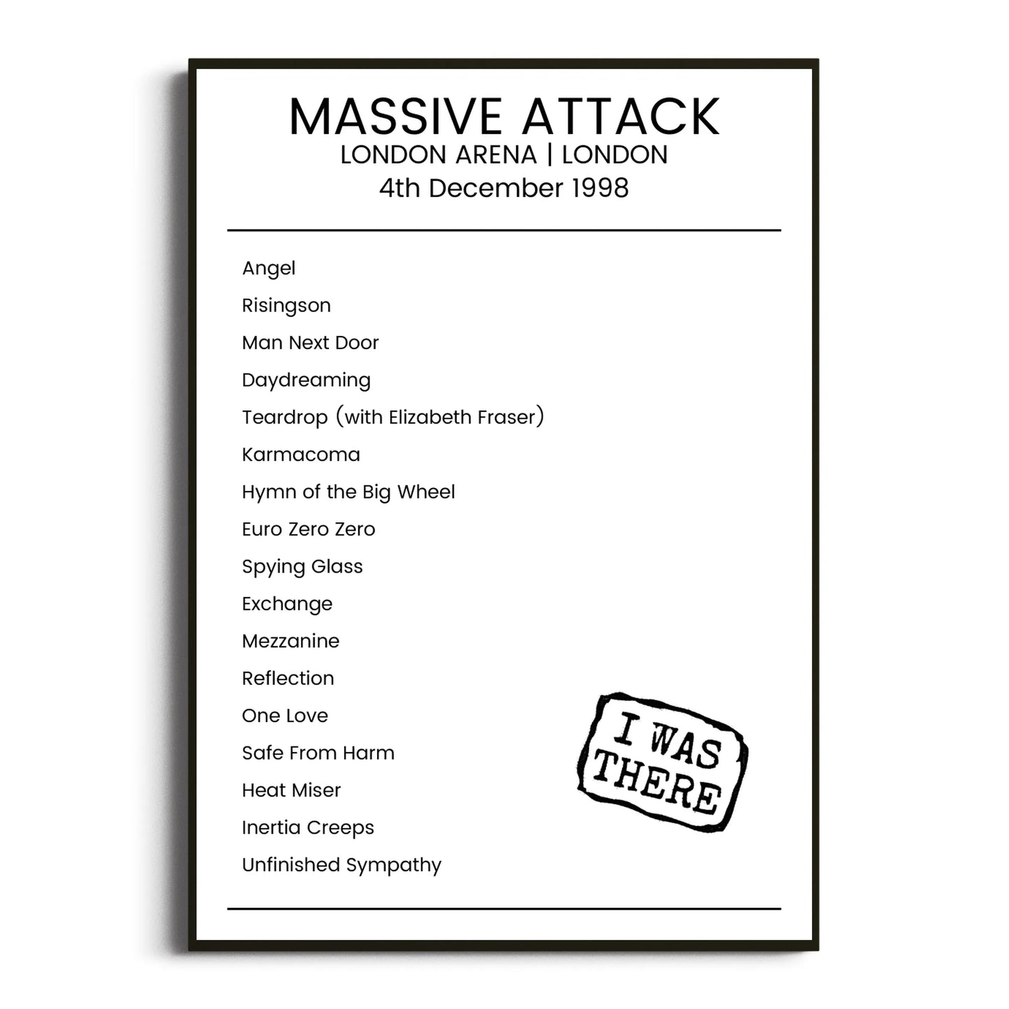 Massive Attack London 04 December 1998 Setlist Poster