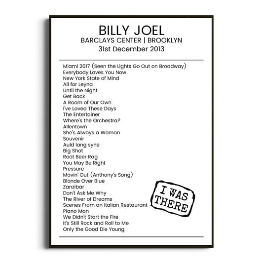 Billy Joel Brooklyn 31 December 2013 Setlist Poster