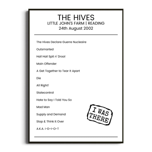 The Hives Reading 24 August 2002 Setlist Poster