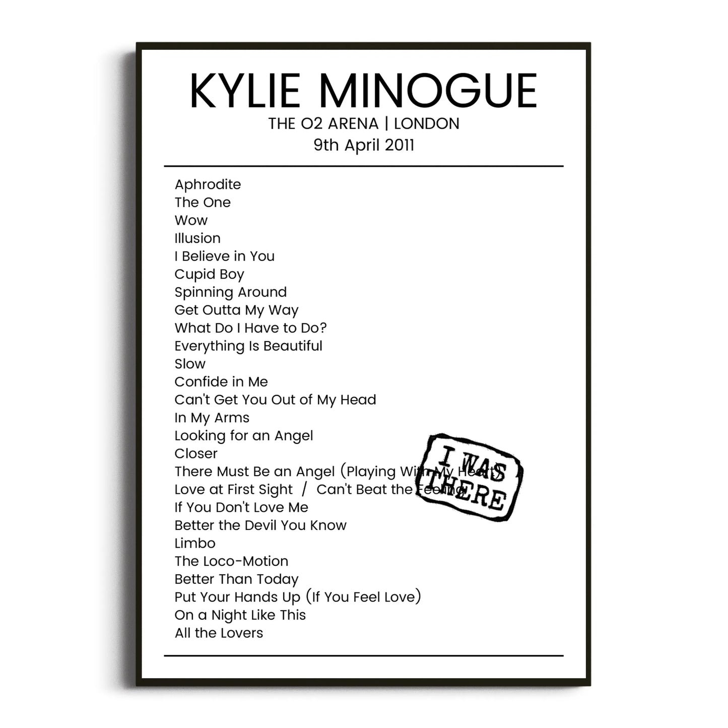 Kylie Minogue London 09 April 2011 Setlist Poster