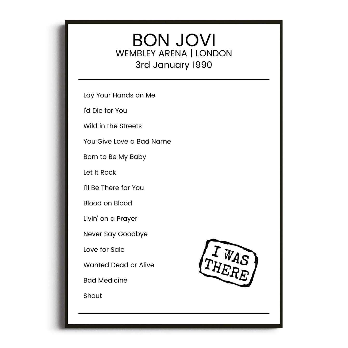 Bon Jovi London 03 January 1990 Setlist Poster