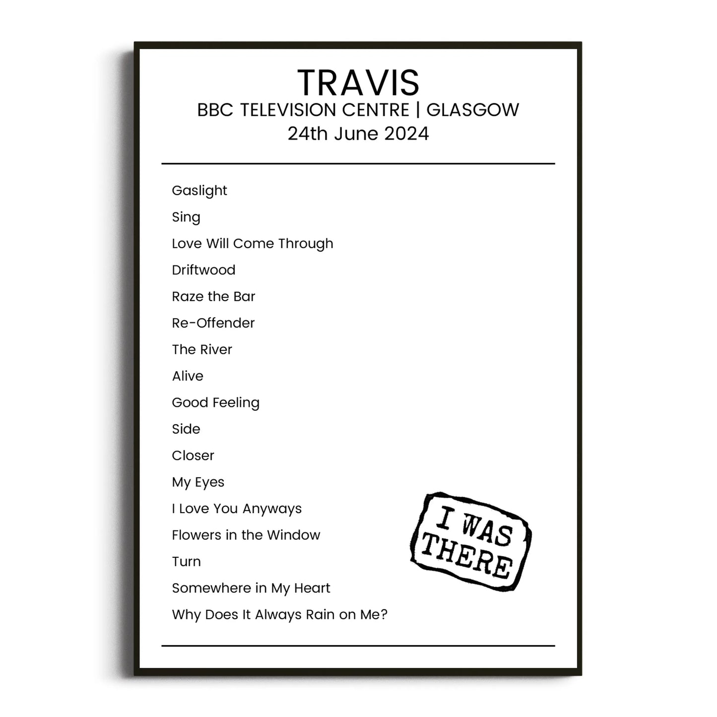 Travis Glasgow 24 June 2024 Setlist Poster