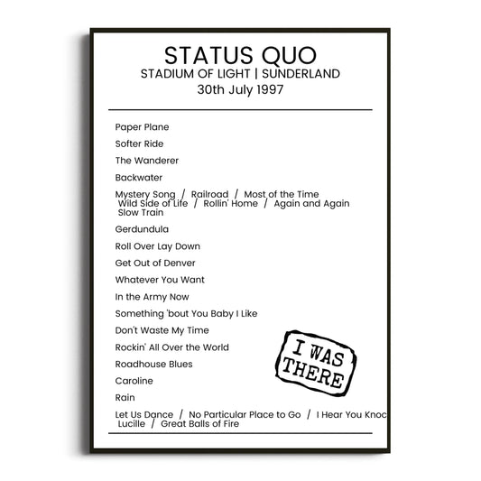 Status Quo Sunderland 30 July 1997 Setlist Poster