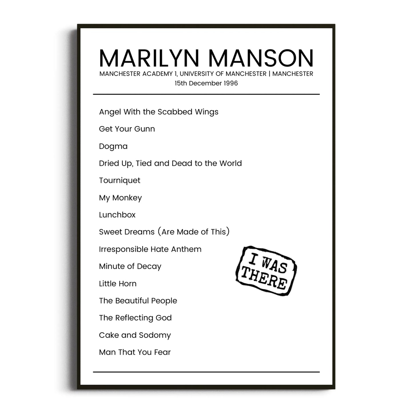 Marilyn Manson Manchester 15 December 1996 Setlist Poster