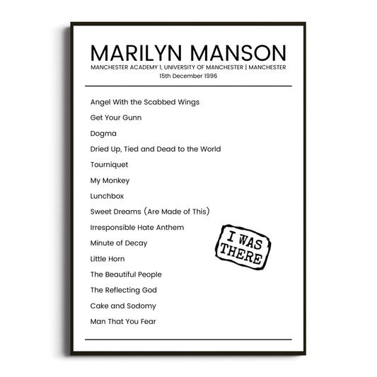 Marilyn Manson Manchester 15 December 1996 Setlist Poster