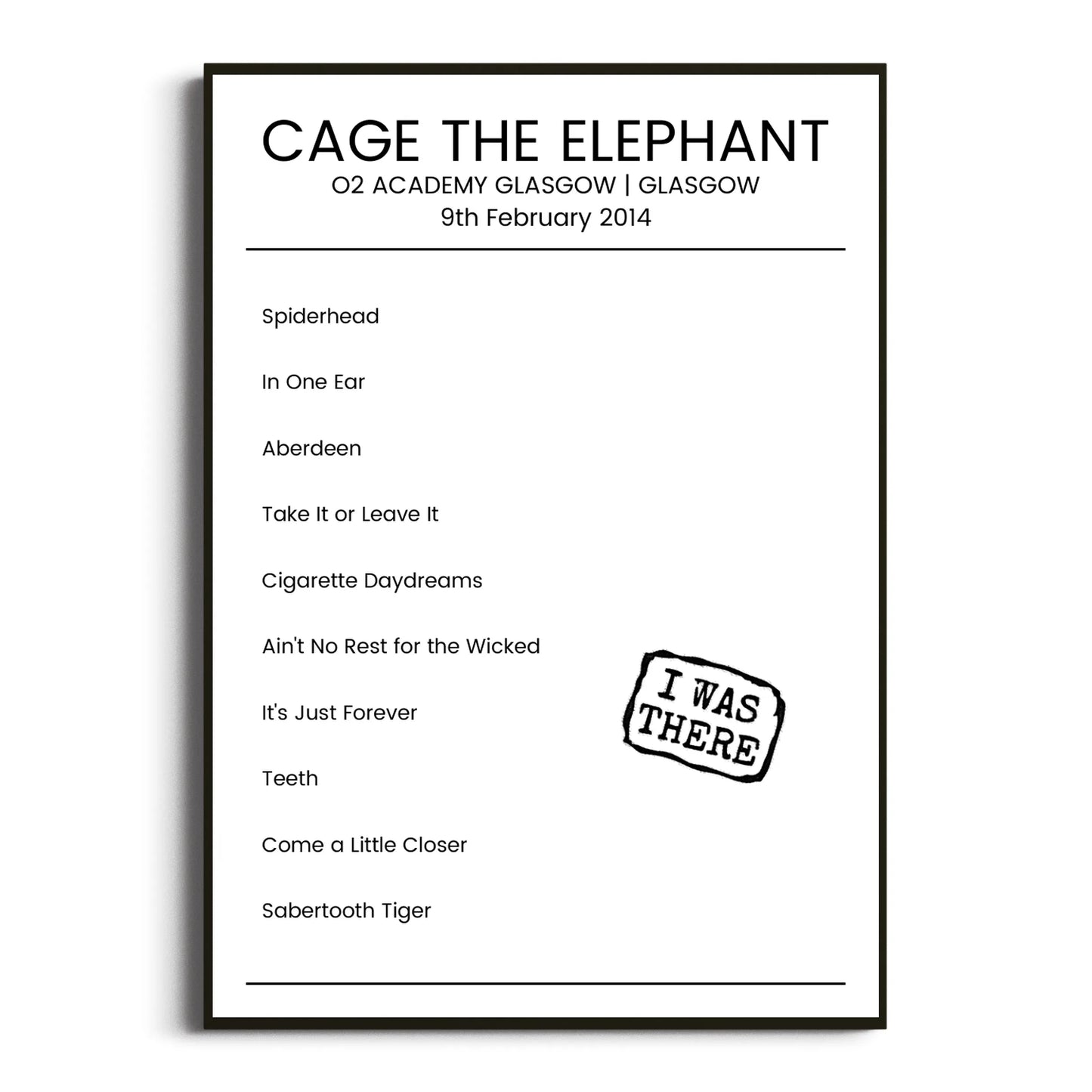 Cage the Elephant Glasgow 09 February 2014 Setlist Poster