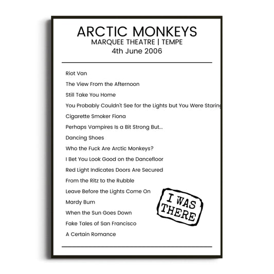 Arctic Monkeys Tempe 04 June 2006 Setlist Poster