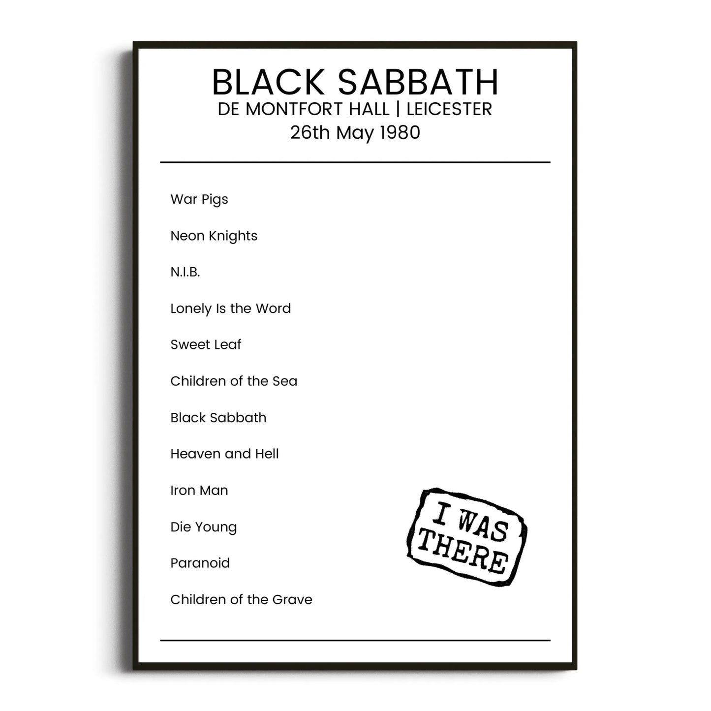 Black Sabbath Leicester 26 May 1980 Setlist Poster