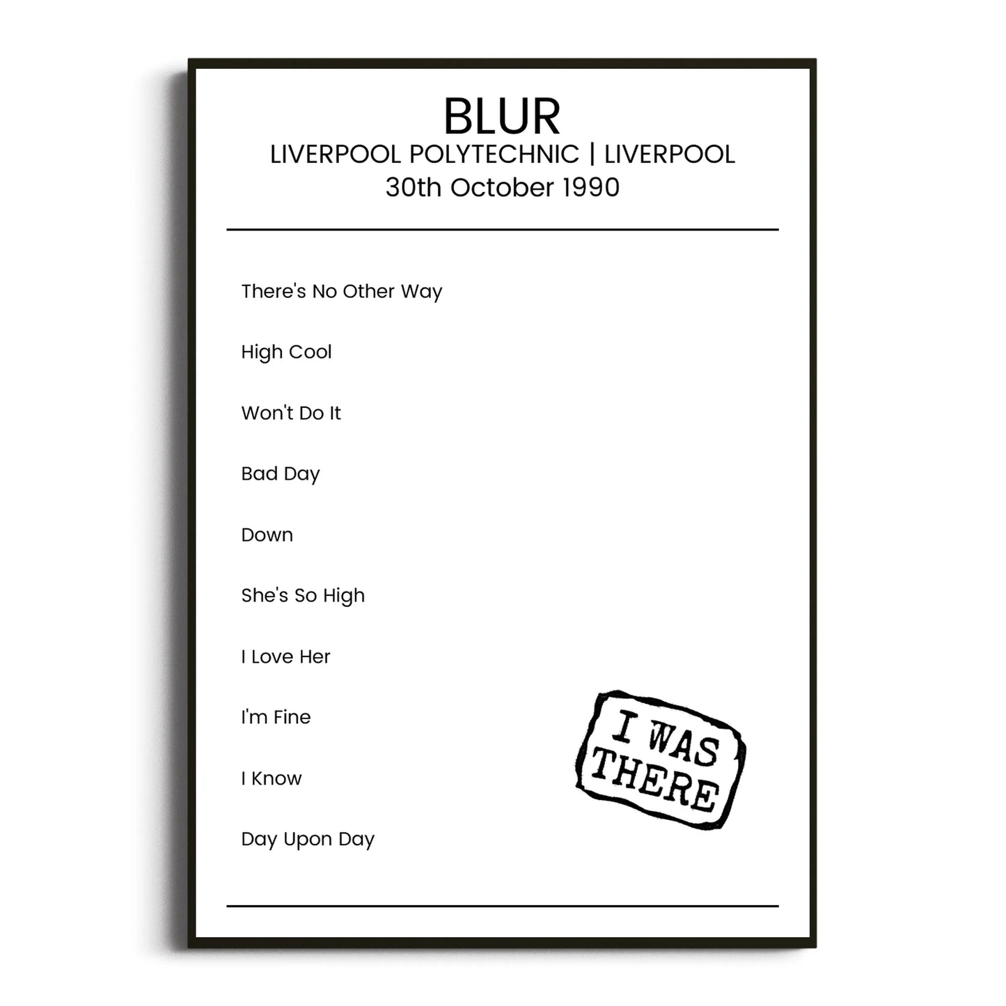 Blur Liverpool 30 October 1990 Setlist Poster