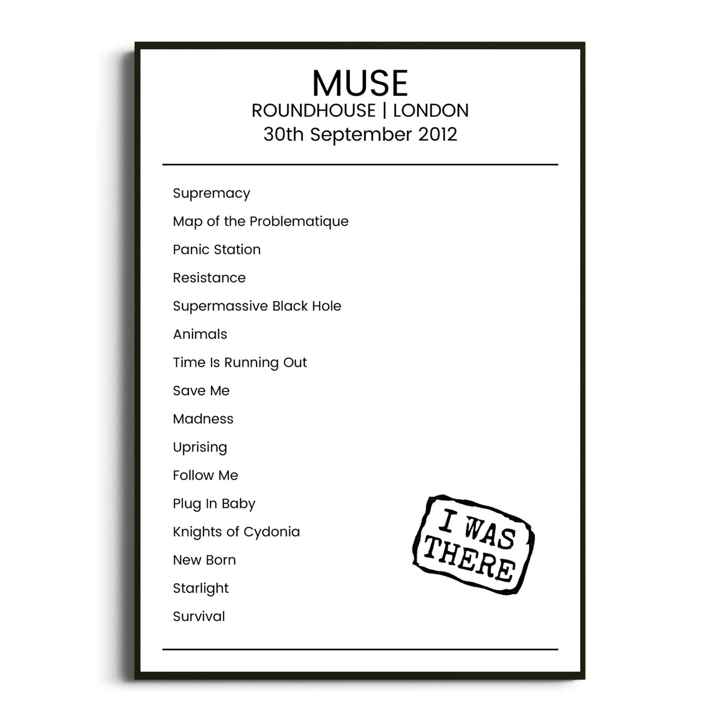 Muse London 30 September 2012 Setlist Poster