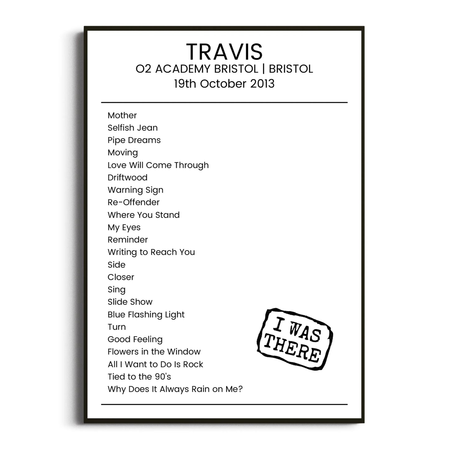 Travis Bristol 19 October 2013 Setlist Poster