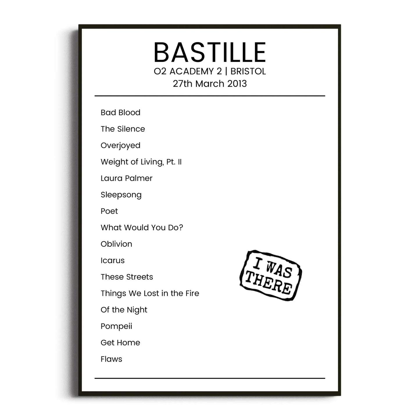 Bastille Bristol 27 March 2013 Setlist Poster