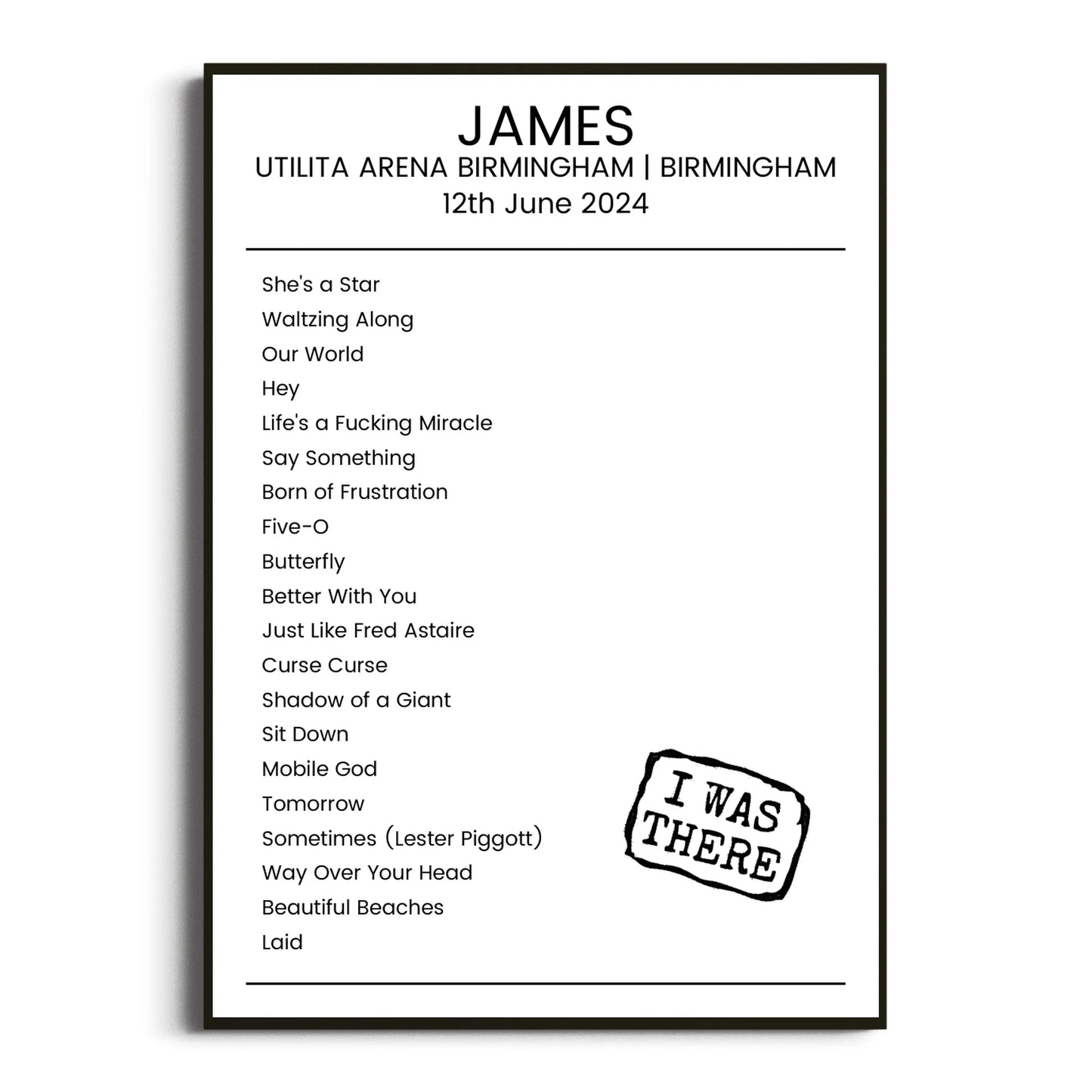 James Birmingham 12 June 2024 Setlist Poster