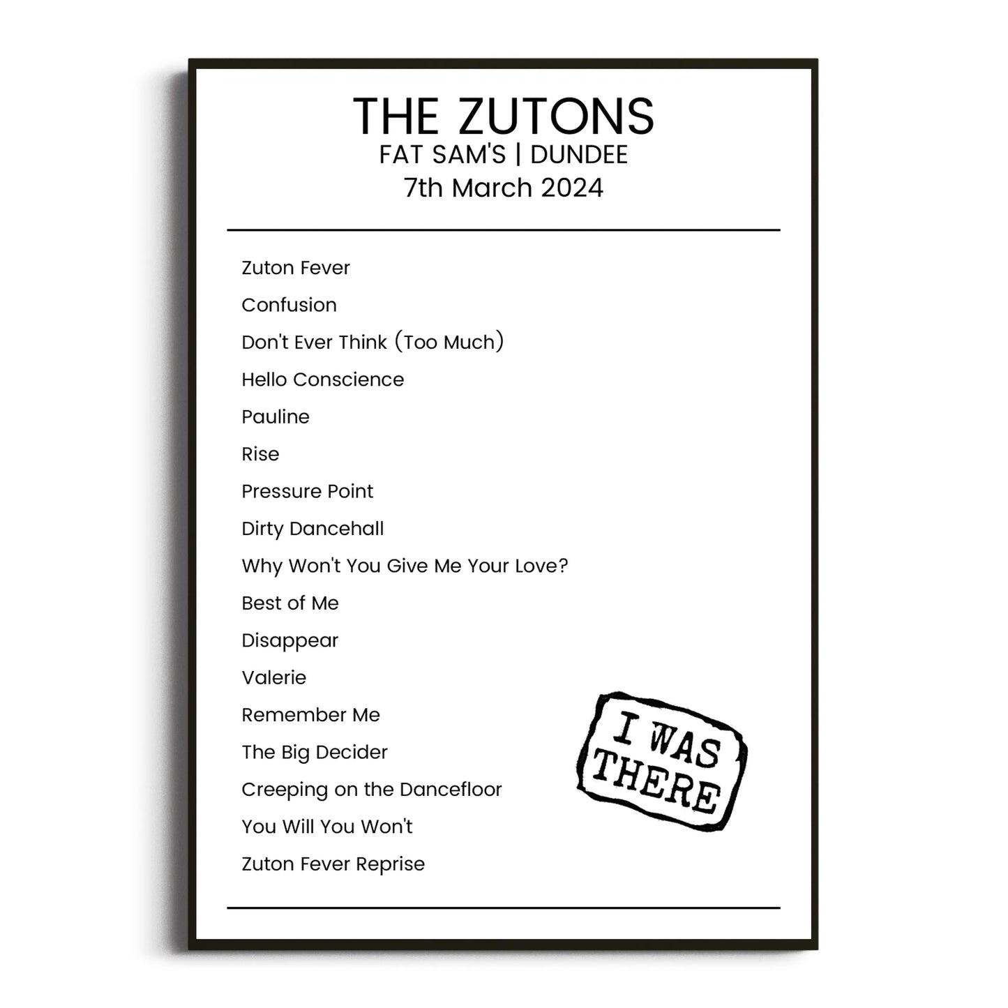 The Zutons Dundee 07 March 2024 Setlist Poster