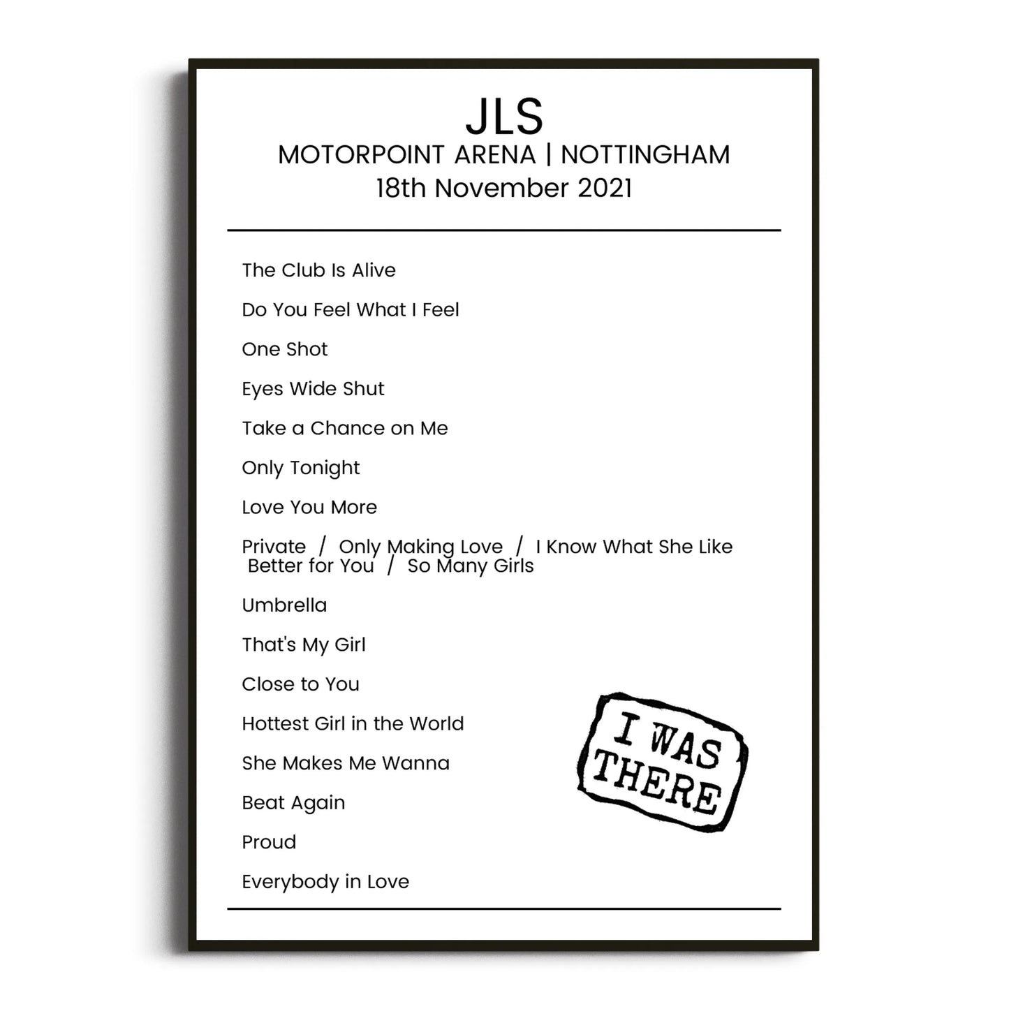 JLS Nottingham 18 November 2021 Setlist Poster